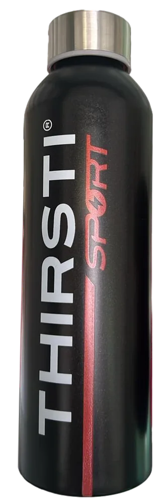 Branded black glass bottle